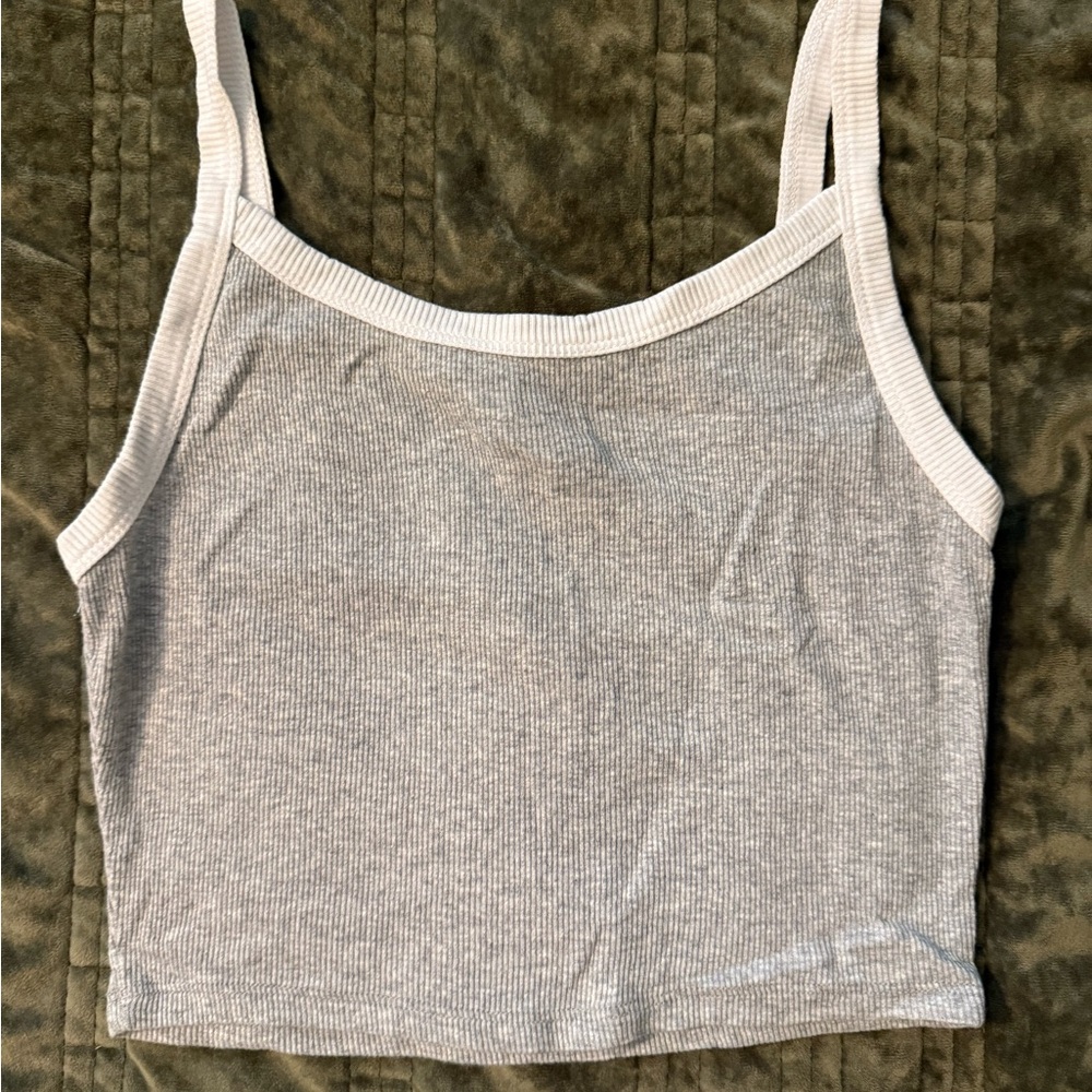 Tilly’s Women’s Grey Ribbed Crop Tank Top with White Trim